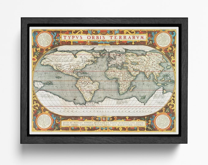 Antique World Map Eco-Leather Canvas Print Vintage Typus Orbis Terrarum Large Wall Art