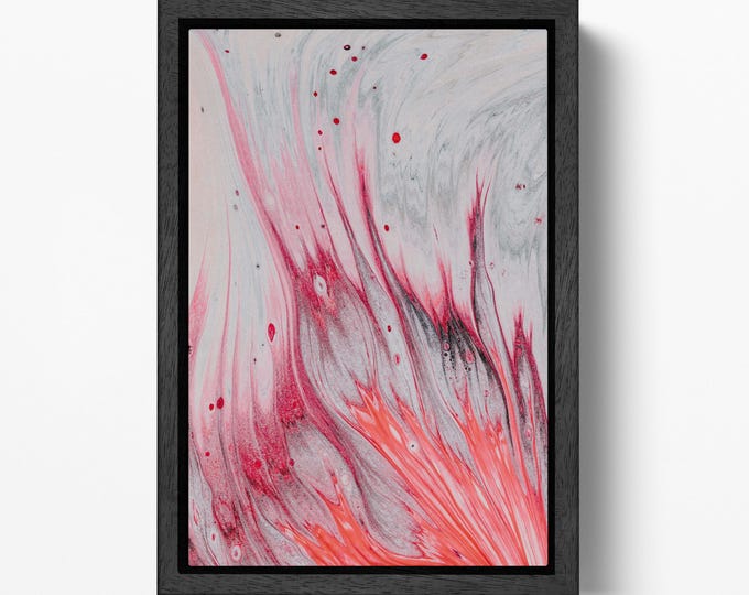 Red White Abstract Canvas Premium Frame Wall Art Home Decor Eco Leather Print, Made in Italy!