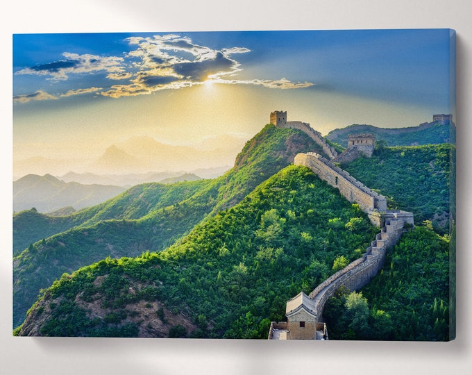 The Great Wall of China Canvas Wall Art Home Decor Eco Leather Print, Made in Italy!