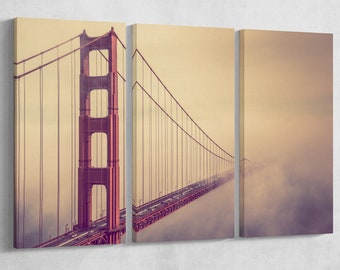 Foggy Golden Gate Bridge Wall Art Vegan Leather Print Ready to Hang
