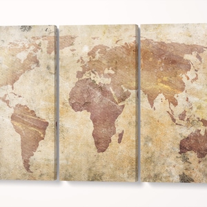 Impresión en cuero de mapa del mundo agrietado/Mapa del mundo vintage/Arte de pared/Mapa del mundo extra grande/Decoración de pared/Hecho en Italia/¡Mejor que el lienzo!