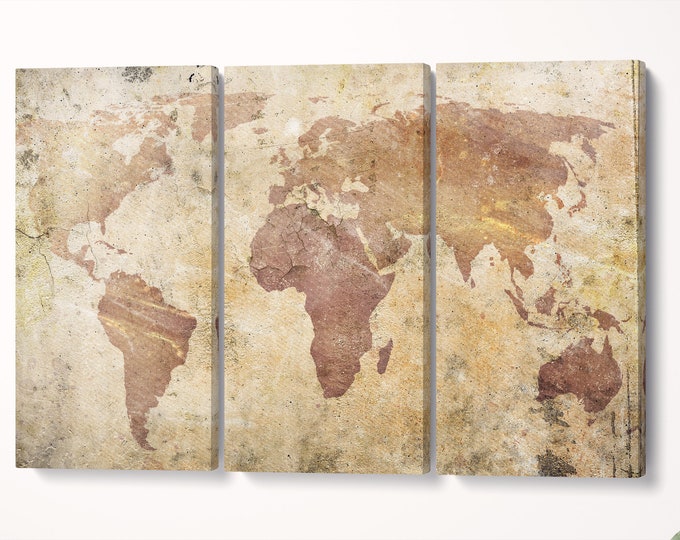 Cracked World Map Leather Print/Vintage World Map/Wall art/Extra large World Map/Wall decor/Made in Italy/Better than Canvas!