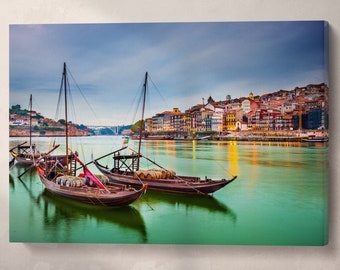 Porto Portugal Vegan Leather Print: Douro River Rabelo Boats