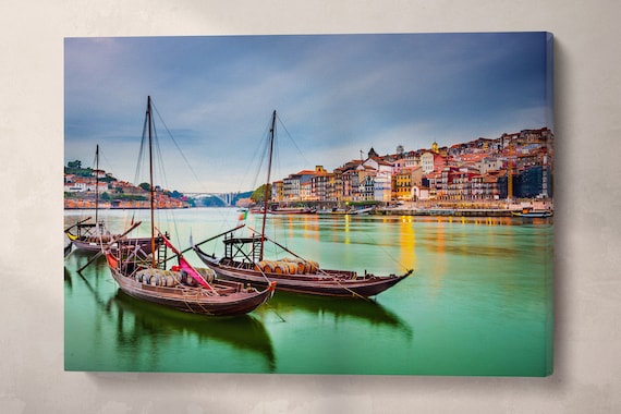 Porto Portugal Vegan Leather Print: Douro River Rabelo Boats