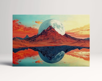 Surreal Mountain Moon Eco Leather Wall Art Frame