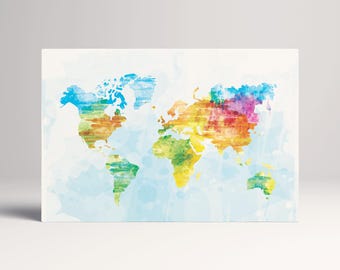 Color Sketch World Map Art PETA Approved Eco Leather Canvas Multi Panel Art