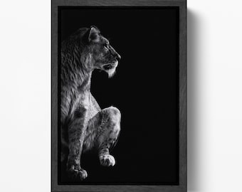 Lioness Portrait PETA Approved Eco Leather Canvas Wild Animal Art Frame