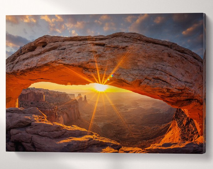 Mesa Arch Arches National Park Sunrise in Utah Canvas Eco Leather Print, Made in Italy!