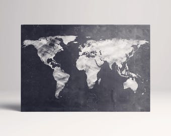 Black and White World Map PETA Approved Eco Leather Multi Panel Wall Art