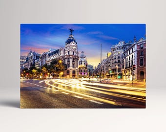 Madrid Gran Via Spain Cityscape PETA Approved Eco Leather Single Triptych Wall Art