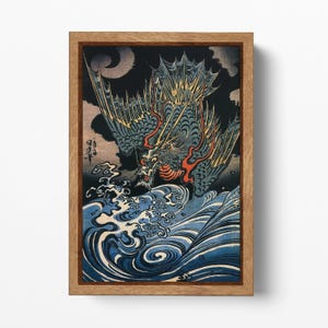 Drago sull’Onda Utagawa Kuniyoshi Arte Ukiyo-e Stampa su Ecopelle Made in Italy