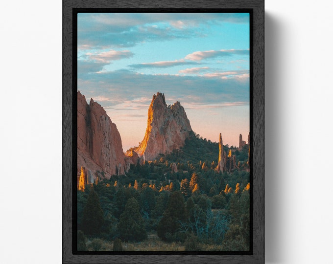 Garden of the Gods, Colorado Springs Framed Canvas Wall Art Eco Leather Print, Made in Italy!