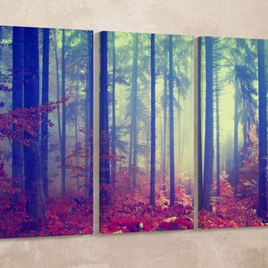 Magic Forest Vintage Filter Leather Print/Large Wall Art/Large Wall Decor/Multi Panel Canvas/Forest Print/Made in Italy/Better than Canvas!