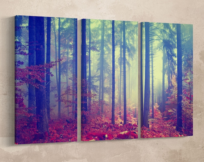 Magic Forest Vintage Filter Leather Print/Large Wall Art/Large Wall Decor/Multi Panel Canvas/Forest Print/Made in Italy/Better than Canvas!