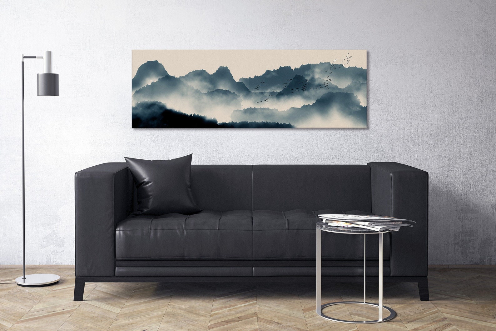 Japanese Mountain Landscape Wall Art Framed Canvas Print Etsy