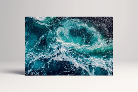 Ocean Waves Sea Foam PETA Approved Eco Leather Canvas Multi Panel