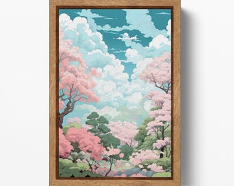 Anime Sakura Garden Eco Leather Wall Art: Japanese Clouds Print