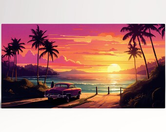 Hawaii Sunset Escape PETA Approved Faux Leather Canvas Wall Art