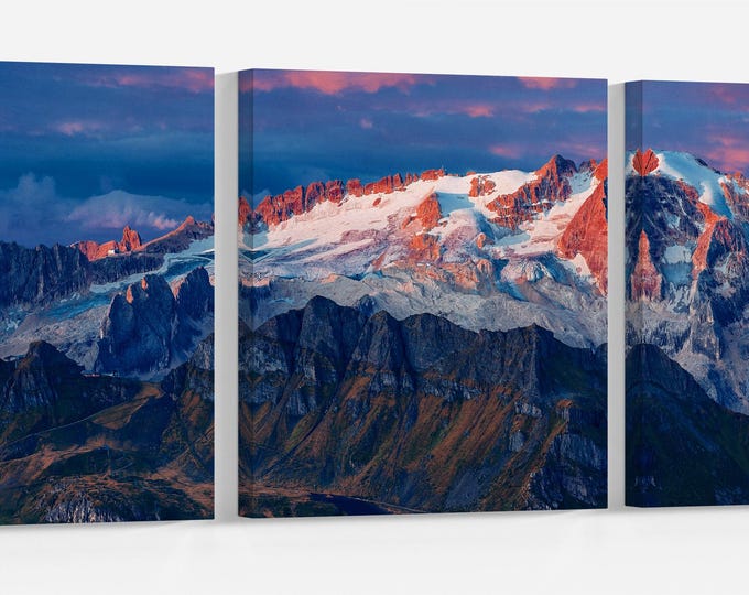 Marmolada Glacier, Colfosco, Dolomites, Italy at Dawn Wall Art Framed Canvas Print, Made in Italy!
