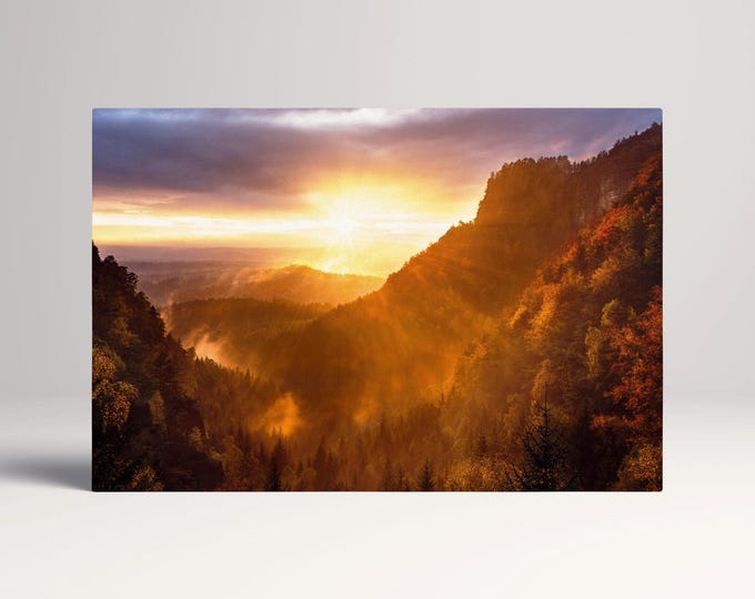 Golden Sunset Over Bohemian Switzerland Wall Art Canvas Eco Leather Print