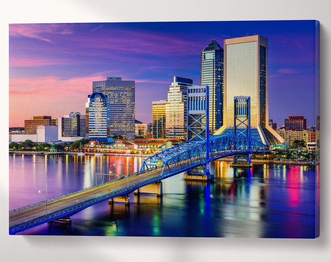 Jacksonville Florida Skyline Canvas Eco Leather Print, Made in Italy!