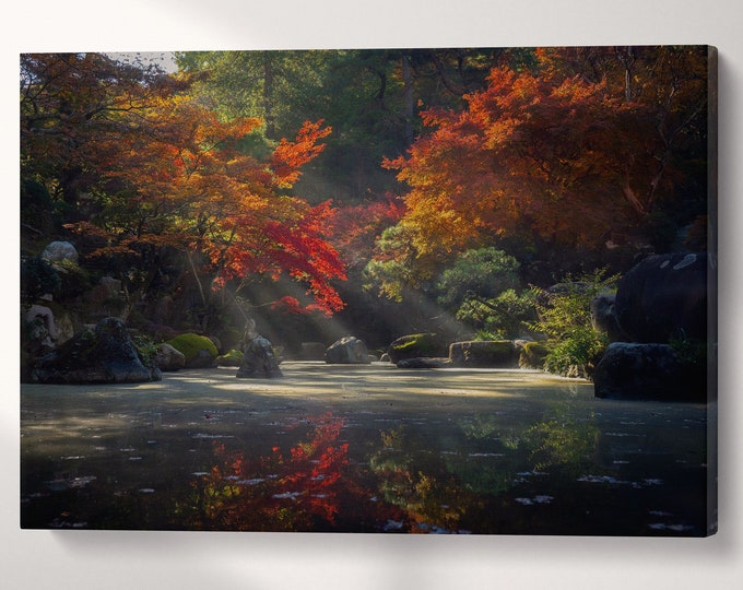 Tokumeien Zen Garden in Takasaki Japan Canvas Eco Leather Print, Made in Italy!