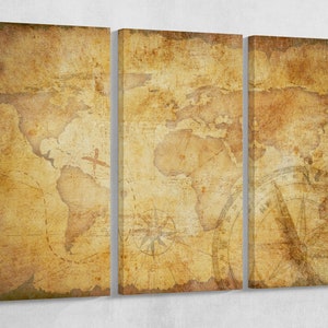 Carte au trésor vieillie, impression sur cuir/grande carte du monde/Très grande carte du monde/décoration murale/mieux que la toile !