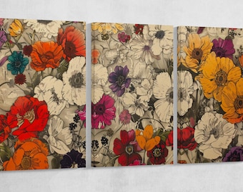 Poppies And Wildflowers Vintage PETA Approved Faux Leather Wall Art