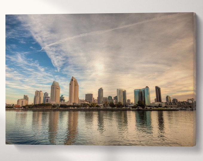 San Diego Skyline Canvas Leather Print, Made in Italy!