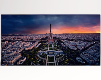 Eiffel Tower Sunset Paris Skyline Vegan Leather Wall Art Luxury France Print