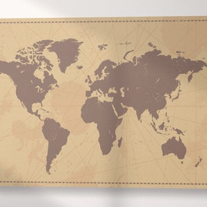 Vintage wereldkaart/wereldkaart in zachte tinten/wereldkaart met meerdere panelen/grote muurkunst/extra grote wereldkaart/muurdecor/Beter dan canvas!
