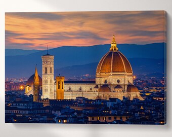 Florence Duomo Twilight Vegan Leather Print - Large Wall Art