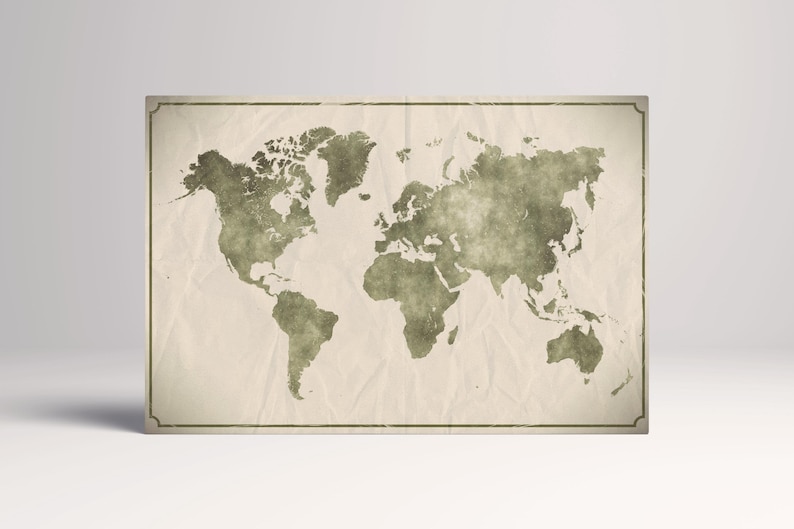 Watercolor Crumpled World Map Eco Leather Canvas Wall Art Travel Decor ...