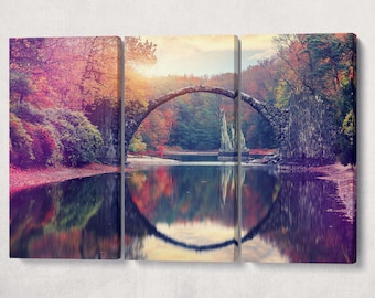 Rakotz Bridge, Rakotzbrücke Saxony Deutschland Framed Canvas Eco Leather Print, Made in Italy!