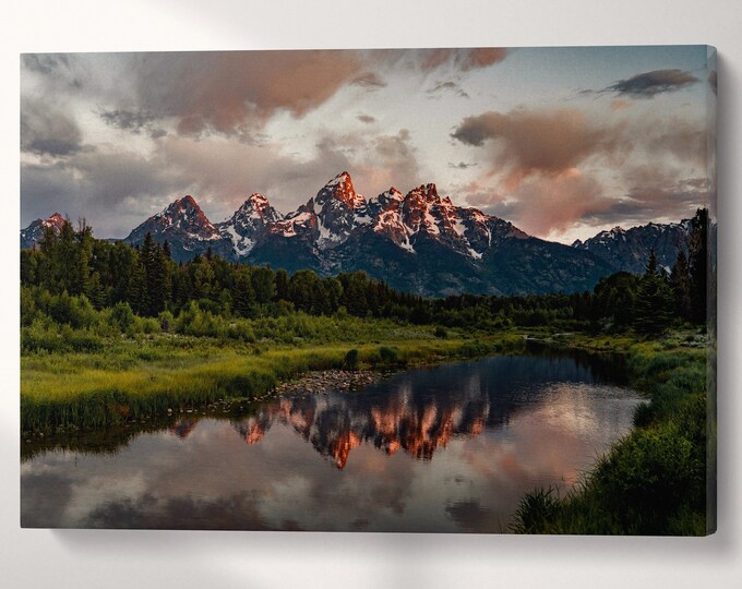 Grand Teton National Park Wyoming USA At Dusk Canvas Eco Leather Print, Made in Italy!