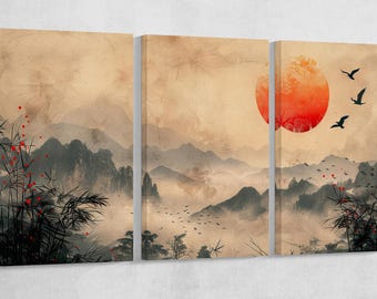Asian Mountain Sunrise Canvas Print: Radiant Horizon, Made in Italy