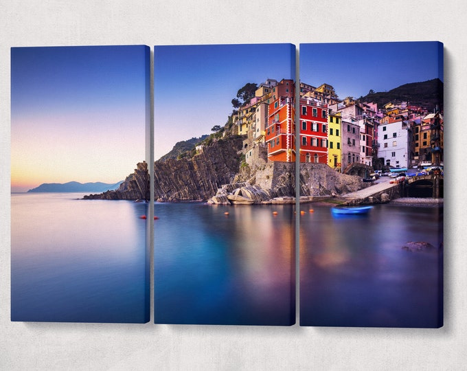 Riomaggiore, Cinque Terre, Liguria 3 Piece Leather Print/Cinque Terre Print/Liguria/Italy/Large Wall Art/Made in Italy/Better than Canvas