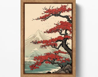 Crimson Mount Fuji PETA Approved Faux Leather Wall Art
