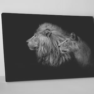 Lion&Lioness Leather Black and White Print/Large Lion Print/Large Lioness Print/Canvas Print/Large Wall Art/Made in Italy/Better than Canvas