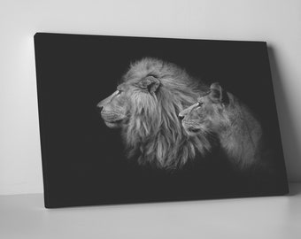 Lion Lioness B&W PETA Vegan Leather Gallery Wrap Canvas Print