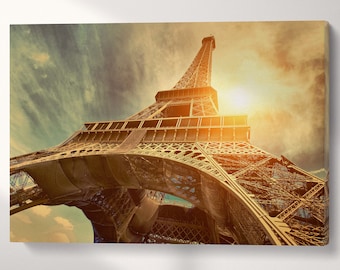 Eiffel Tower Paris Sun Vegan Leather Wall Art Luxury France Cityscape Decor