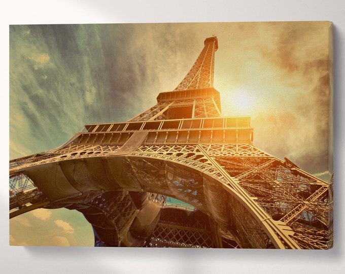 Eiffel Tower under the sun wall art cavas eco leather print, Made in Italy!