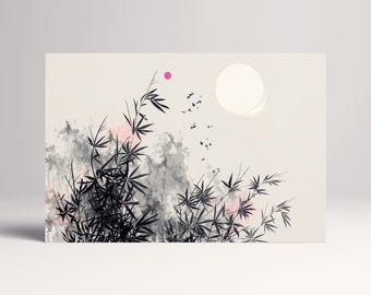 Zen Bamboo Breeze Chinese Ink Art PETA Approved Eco Leather Canvas Multi Panel Frame