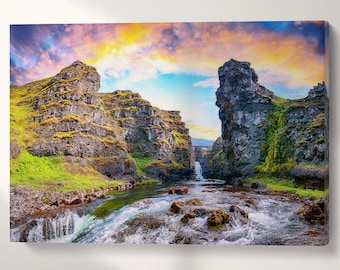 Kolufossar Waterfall Iceland PETA Vegan Leather Gallery Wrap Print