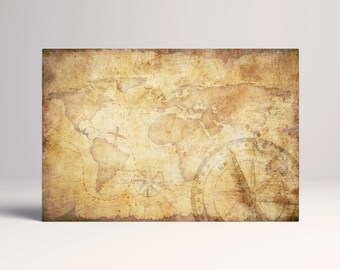 Aged Treasure Map Pirate Scroll PETA Approved Eco Leather Multi Panel Wall Art