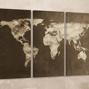 Grote wereldkaart met krijtbordeffect leren print/Groot formaat wereldkaart/wereldkaart met meerdere stukken/extra grote wereldkaart/Beter dan canvas!
