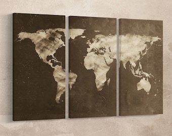 Chalkboard World Map PETA Approved Faux Leather Canvas Travel Wall Art