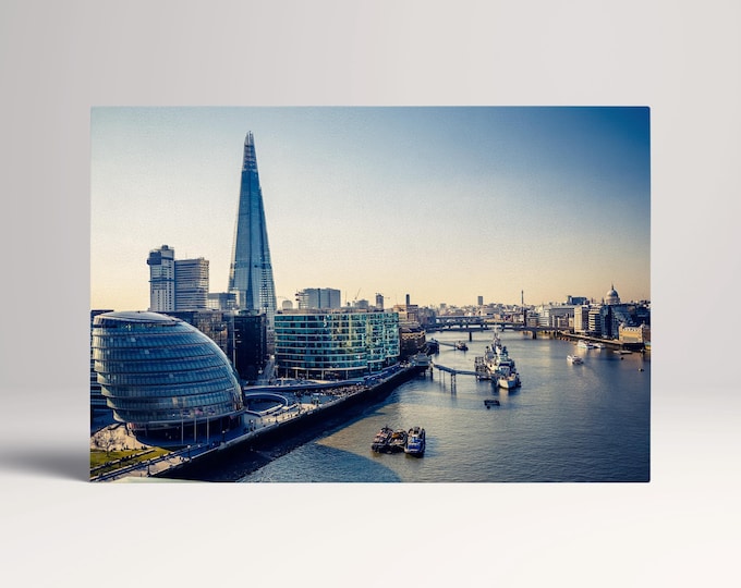 London Skyline The Shard & Thames River Canvas Wall Art Eco Leather Print