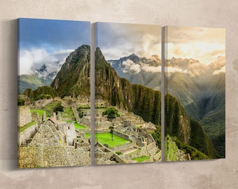 3 Pieces Machu Picchu, Cuzco Region, Peru Leather Print/Large Wall Art/Large Wall Decor/3 Panel Wall Art/Made in Italy/Better than Canvas!