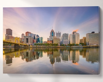 Pittsburgh Skyline at Twilight Wall Art Vegan Leather Print Ready to Hang
